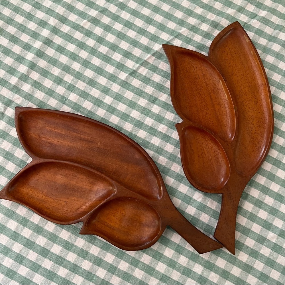 Pair of 2 Vintage MCM Mid Century Modern Wood Wooden Serving Trays Decorative